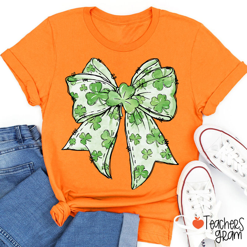 Coquette Shamrock Bow St Patrick's Teacher T-Shirt