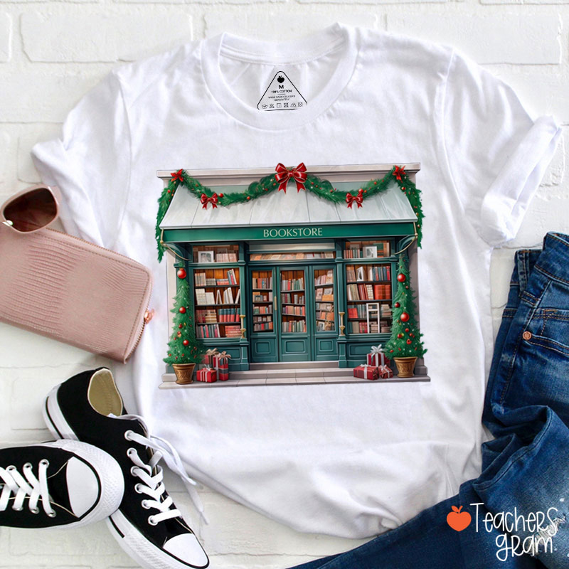 Retro Christmas Bookstore Teacher T-Shirt