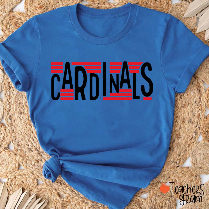 Personalized Mascot Staggered Lines School Spirit Teacher T-Shirt