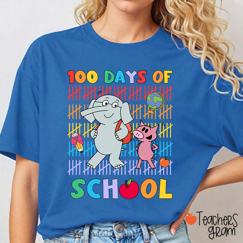 100 Days Of School Elephant Teacher T-Shirt