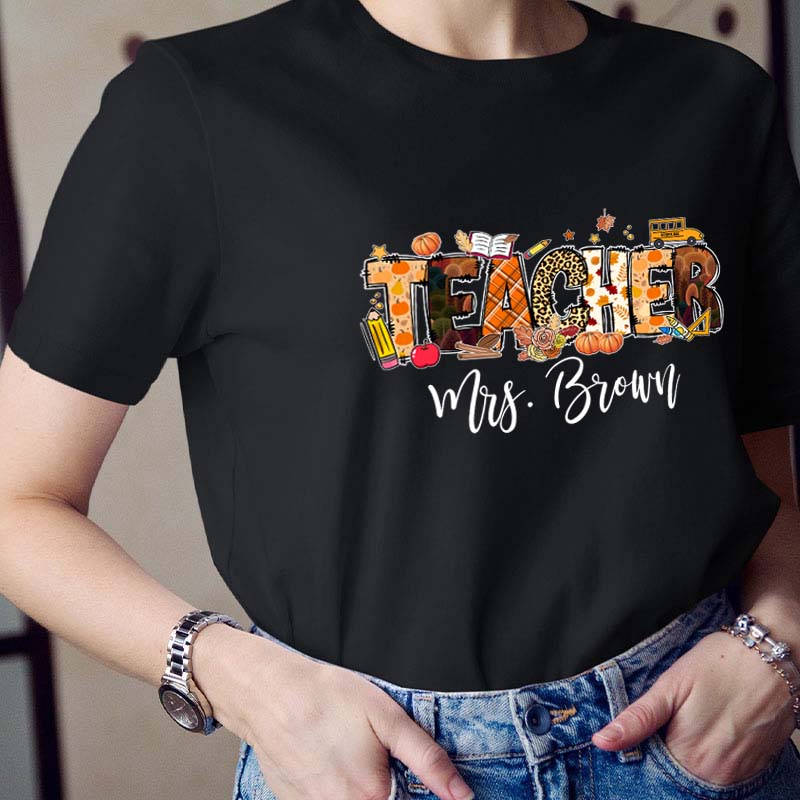 Personalized Name Autumn Crew Teacher T-Shirt