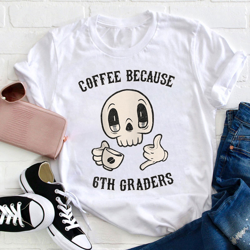 Personalized Grade Skull Drinking Coffee Teacher T-Shirt
