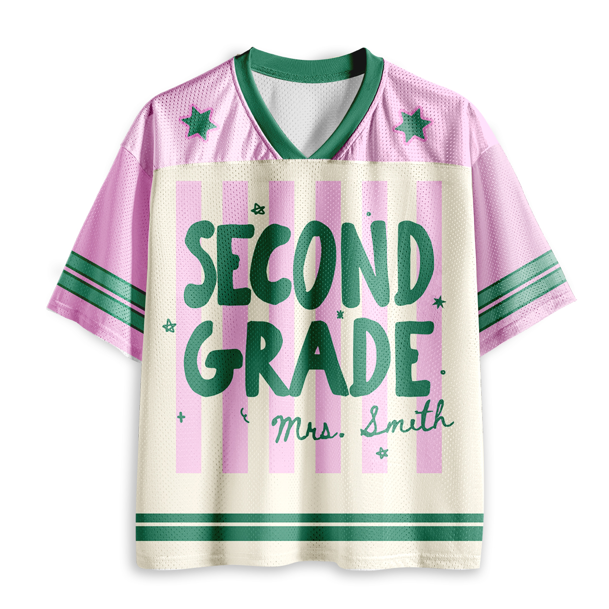 Personalized Grade And Name Preppy Stripes Teacher Mesh Jersey