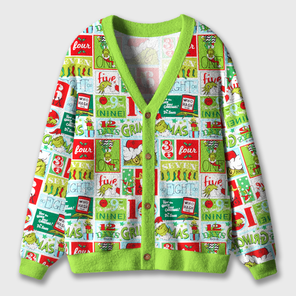 Green Mean Guy Christmas Teacher Ugly Cardigan Sweaters