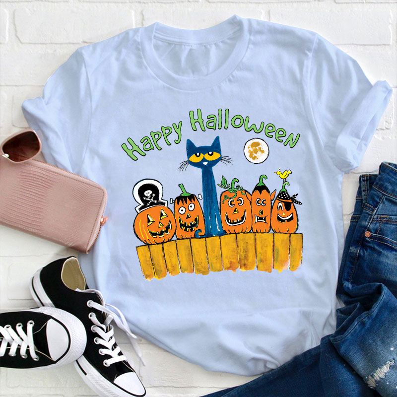 Happy Halloween Cat Moon Pmpkins  T-Shirt