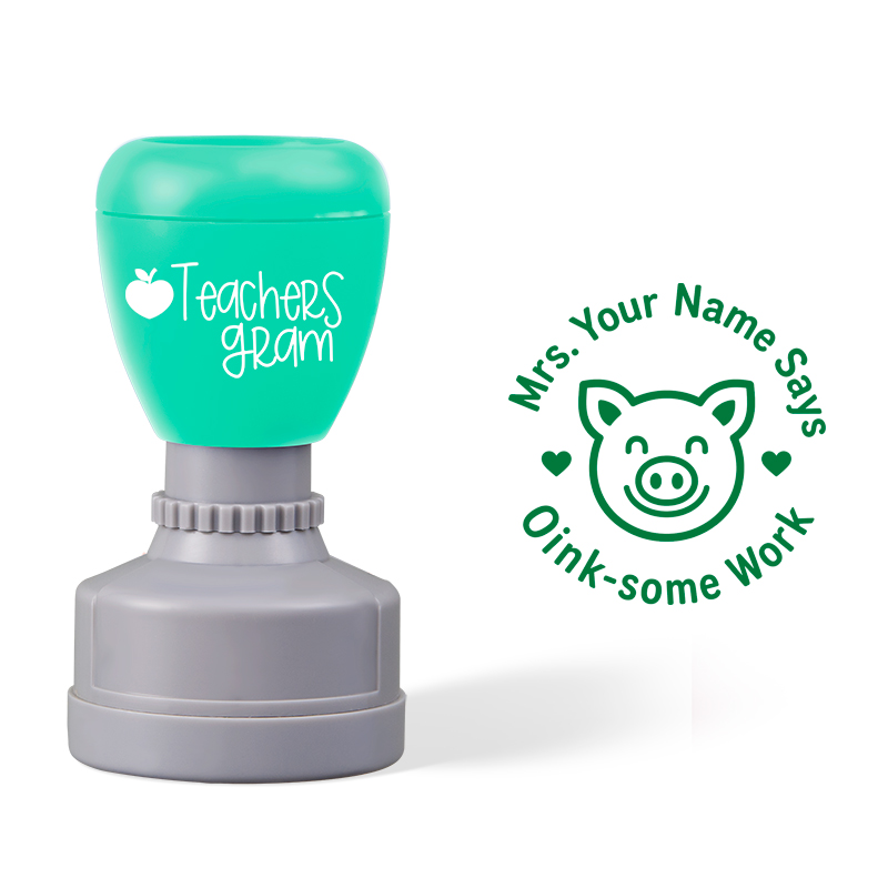 Personalized Name Says Oink‑some Work Teacher Stamp