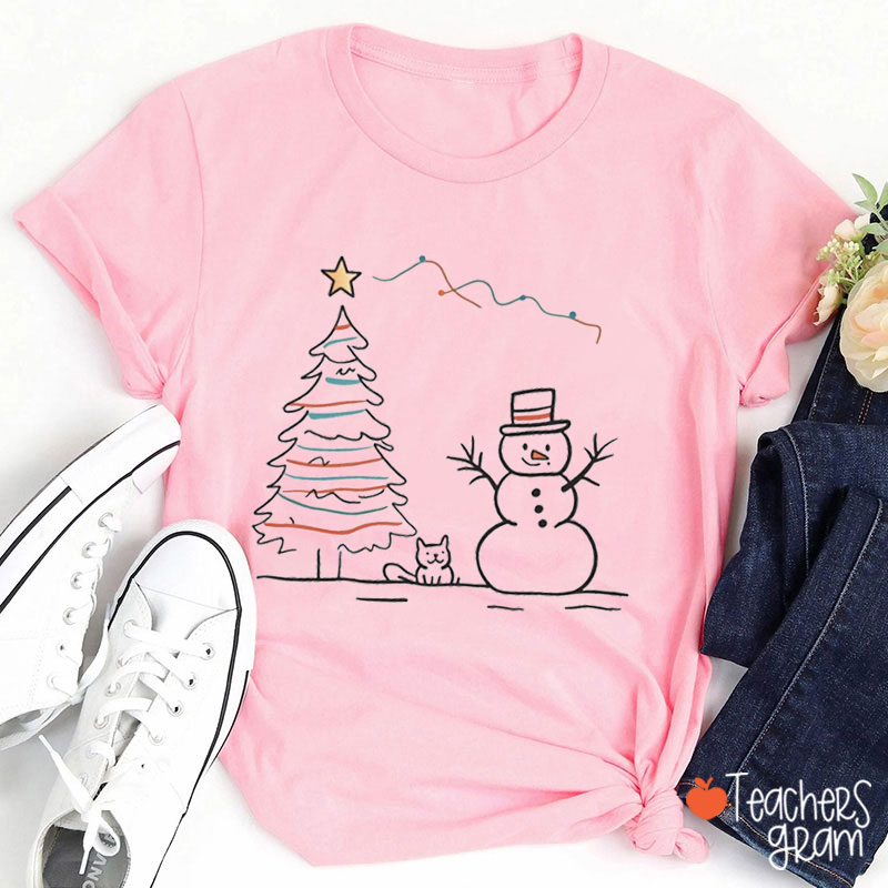 Christmas Tree Snowman Teacher T-Shirt
