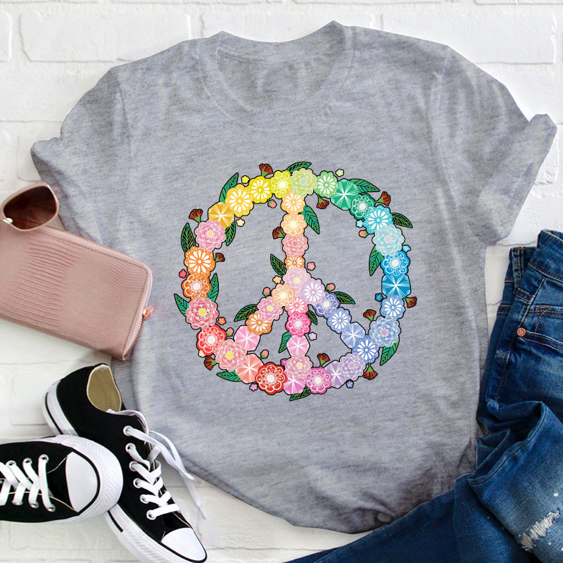 Peace Love Flower Teacher T-Shirt