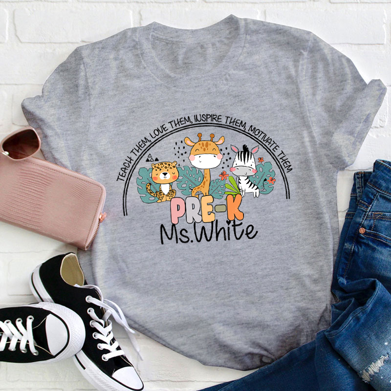 Personalized Name And Grade Cute Animals Teacher T-Shirt