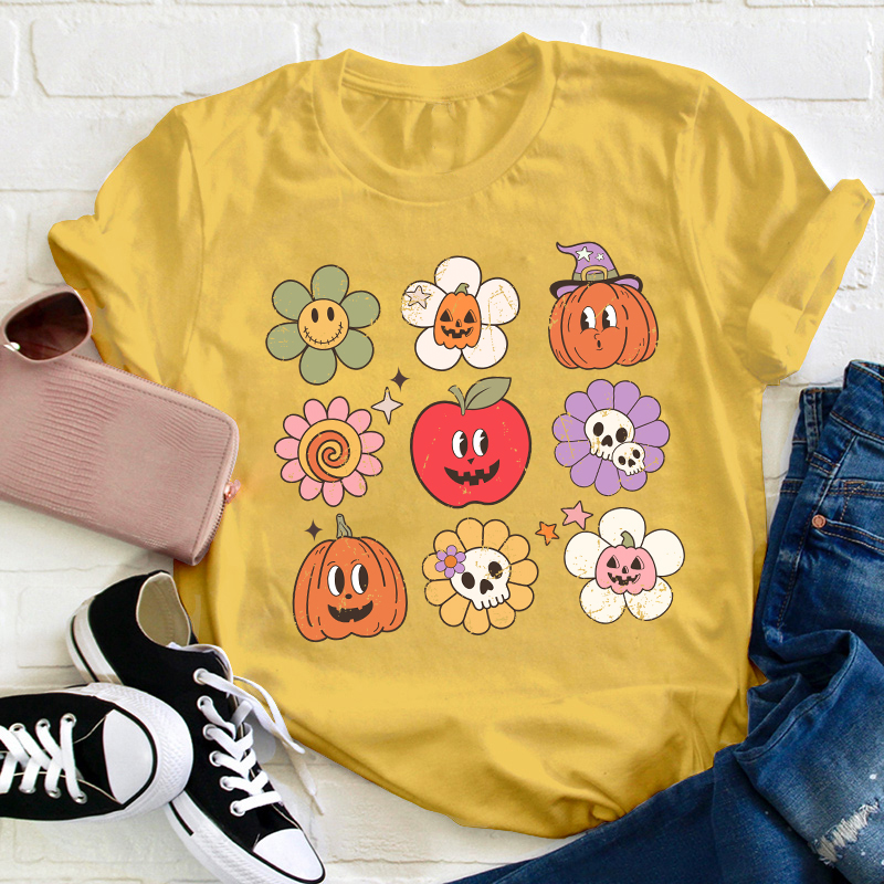 Daisy Apple Pumpkin Halloween Teacher T-Shirt