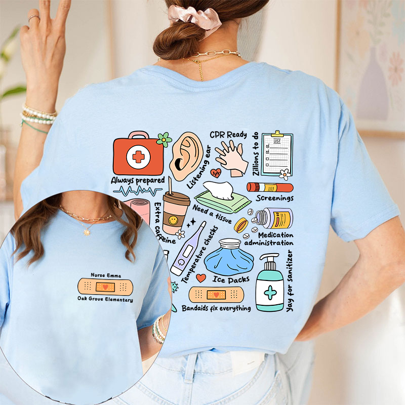 Personalized School Nurse Two Sided T-Shirt