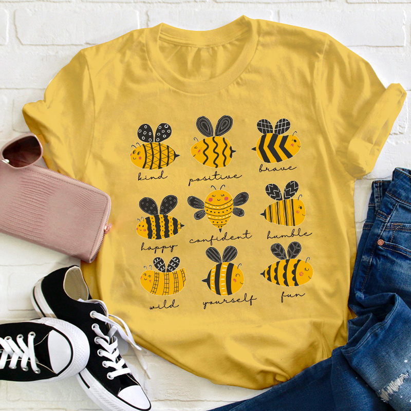 Bee Kind Positive Brave Happy Confident Humble Teacher T-Shirt