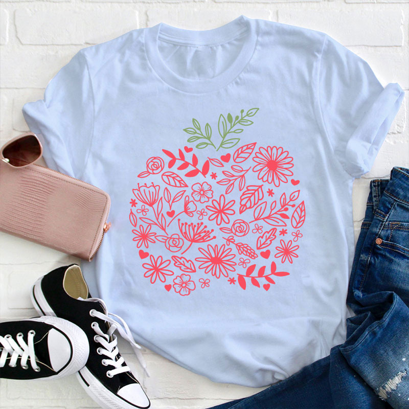 Teacher Apple Flower Teacher T-Shirt