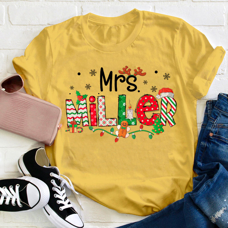 Personalized Teacher Name Christmas Teacher T-Shirt