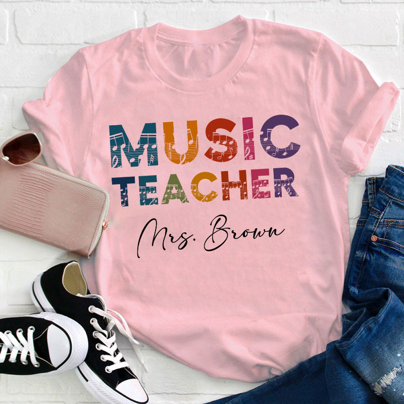 Personalized Name Colorful Music Teacher T-Shirt