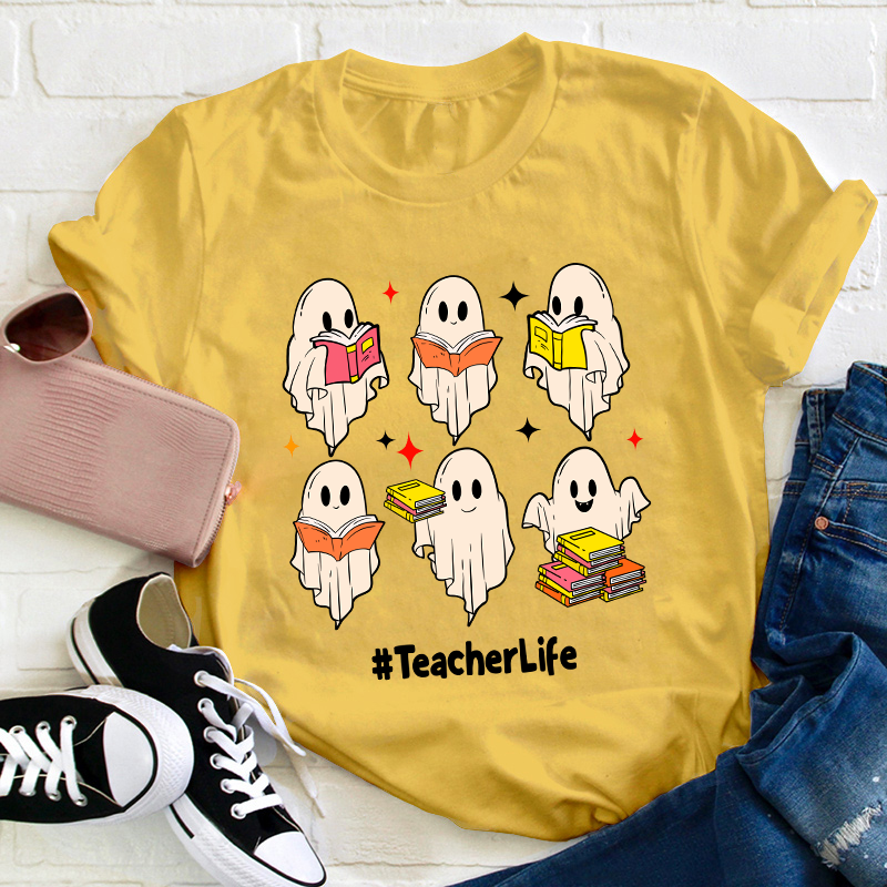 Cute Ghosts Read Books Teacher T-Shirt