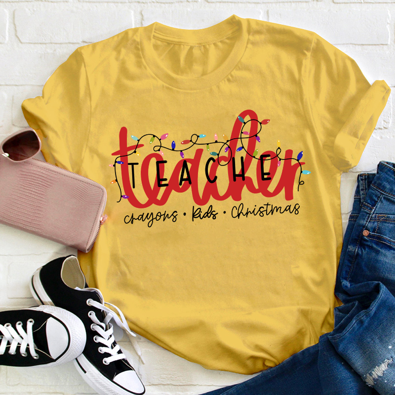 Crayons Kids Christmas Teacher T-Shirt