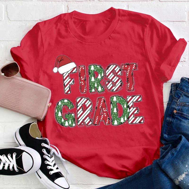 Personalized Grade Christmas Crew Teacher T-Shirt