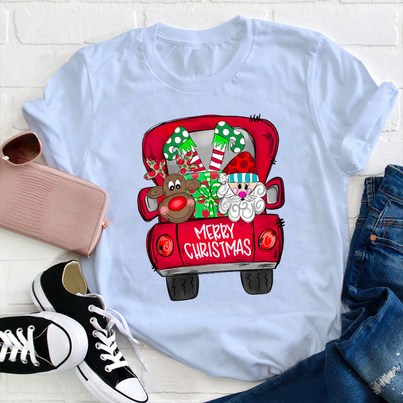 Merry Christmas Truck Teacher T-Shirt