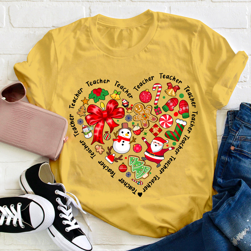 Merry Christmas Heart Teacher T-Shirt