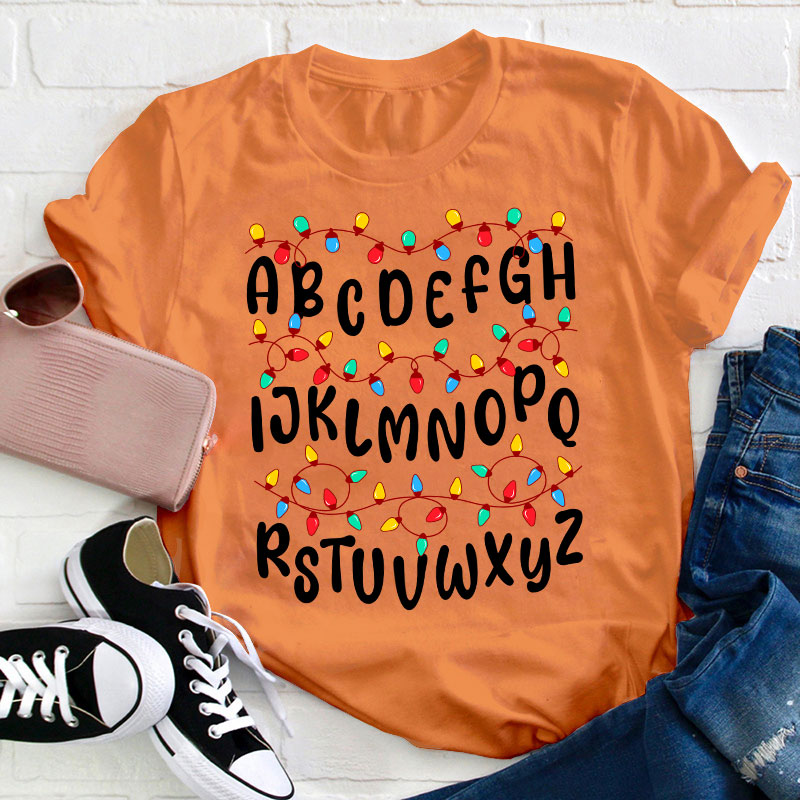Colorful Christmas Light Alphabet Teacher T-Shirt