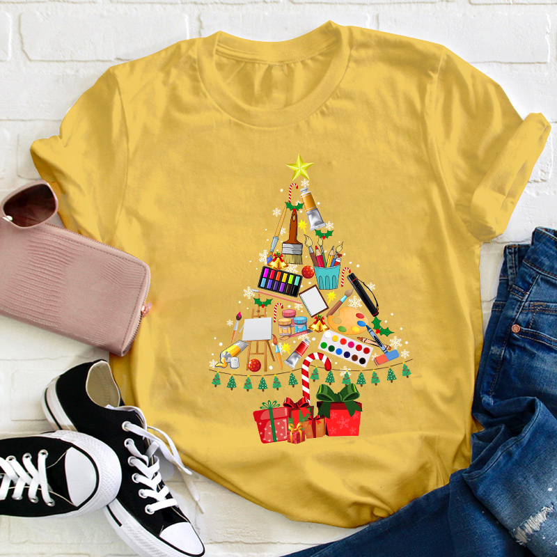 Draw A Christmas Tree Teacher T-Shirt