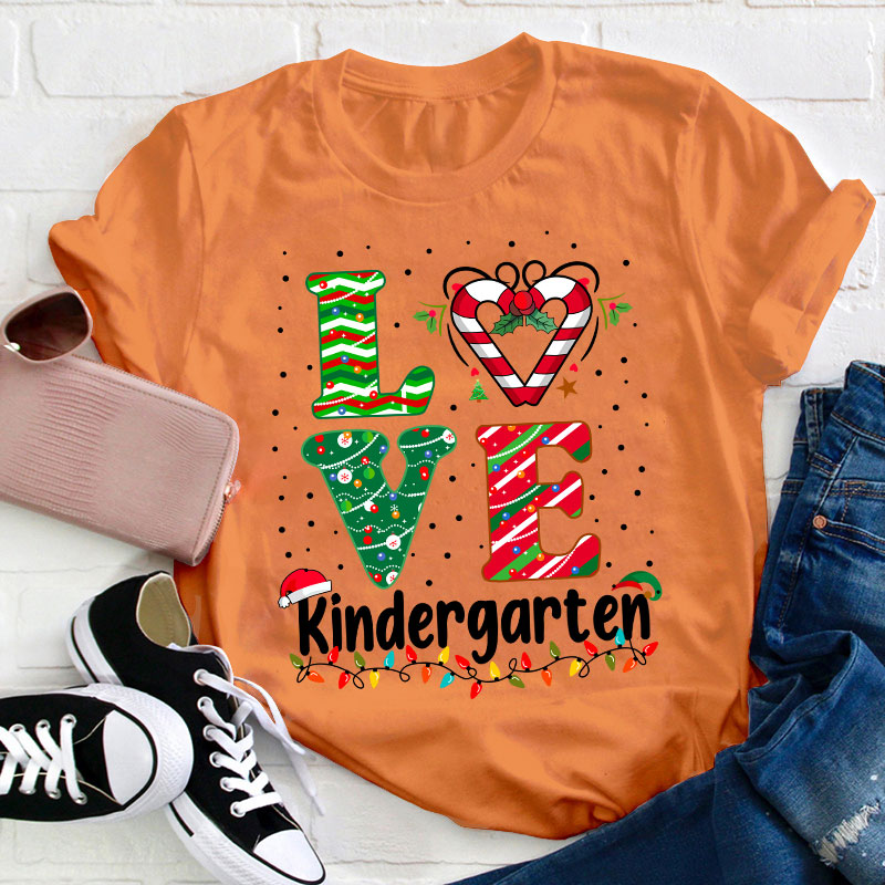 Personalized Grade Love Christmas Teacher T-Shirt