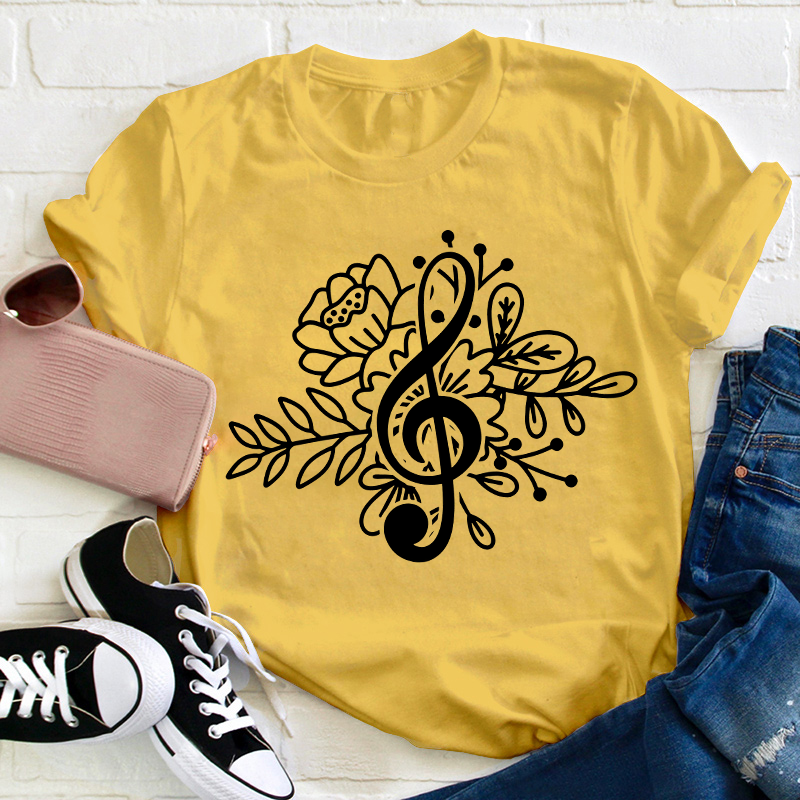 Music Note Flower Teacher T-Shirt