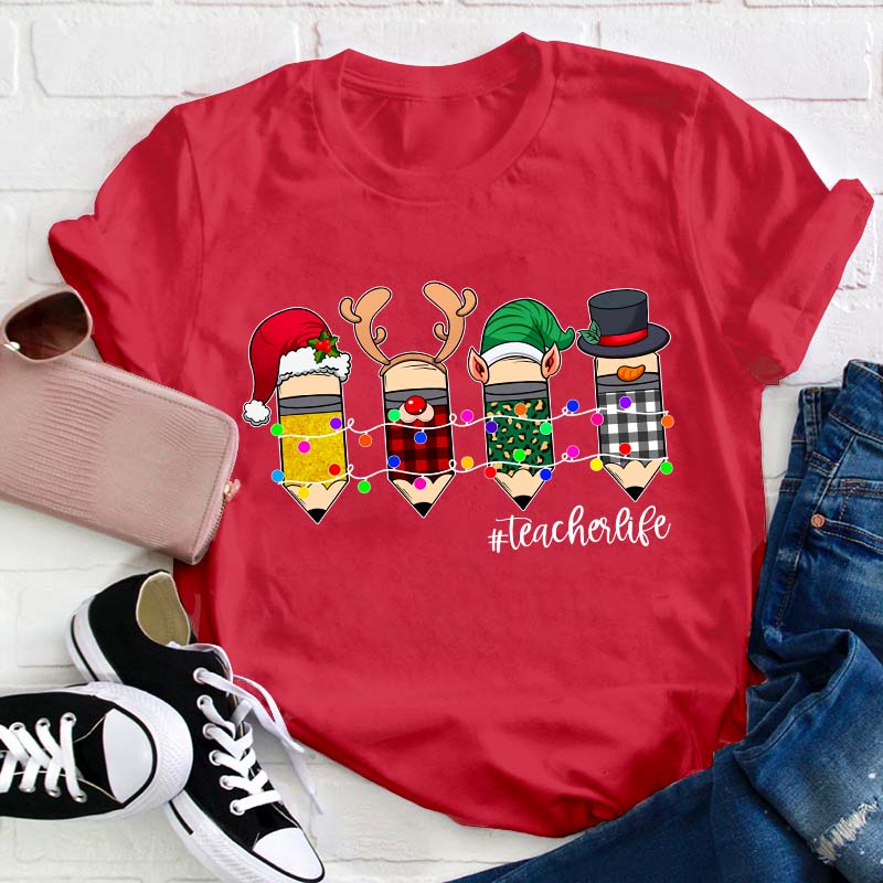 Pencil Christmas Teacher T-Shirt