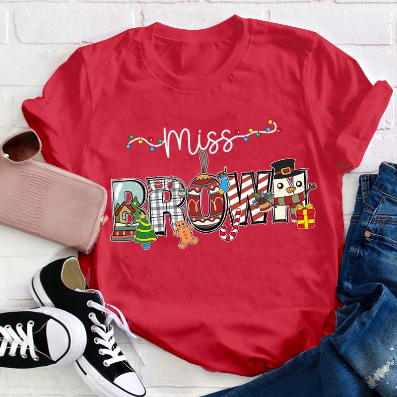 Personalized Name Cute Christmas Elements Teacher T-Shirt