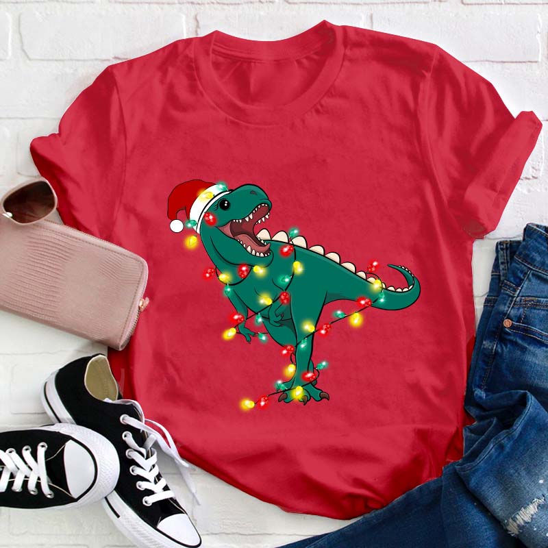 Cute Dino Christmas Teacher T-Shirt