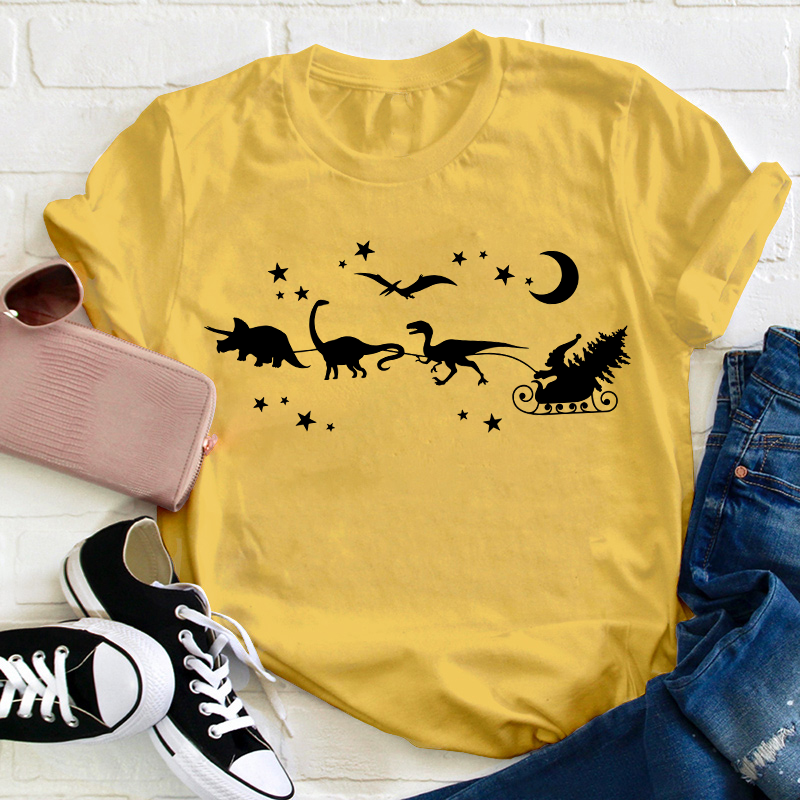 Christmas Dinosaur Sleigh Ride Teacher T-Shirt