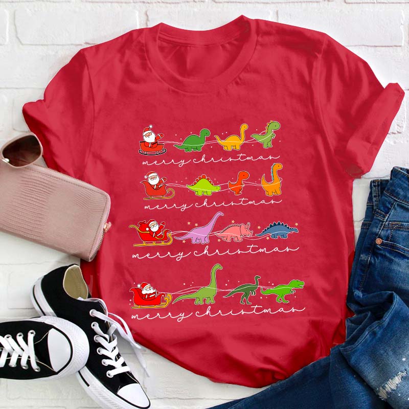 Dinosaur Chirstmas Tree Teacher T-Shirt