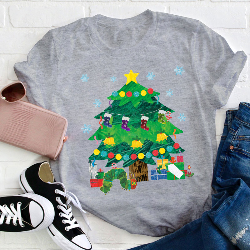 Caterpillar Under The Christmas Tree Teacher T-Shirt