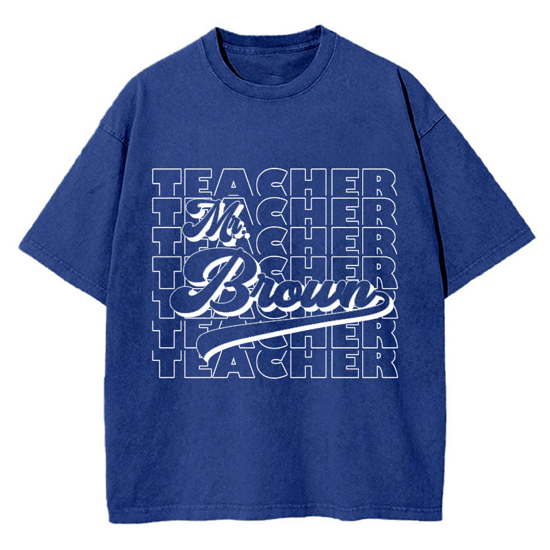 Personalized Name And Position Simple Teacher Washed T-Shirt