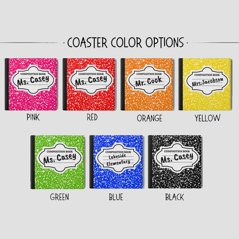 Personalised Name Polka Dot Composition Book Teacher Coasters