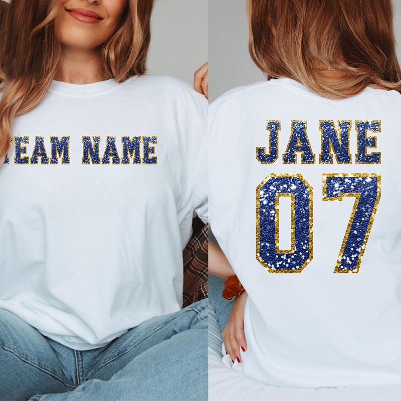 Personalized Team Name Your Name And Number Game Day Teacher Two Sided T-Shirt