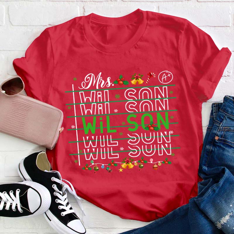 Personalized Christmas Name Teacher T-Shirt