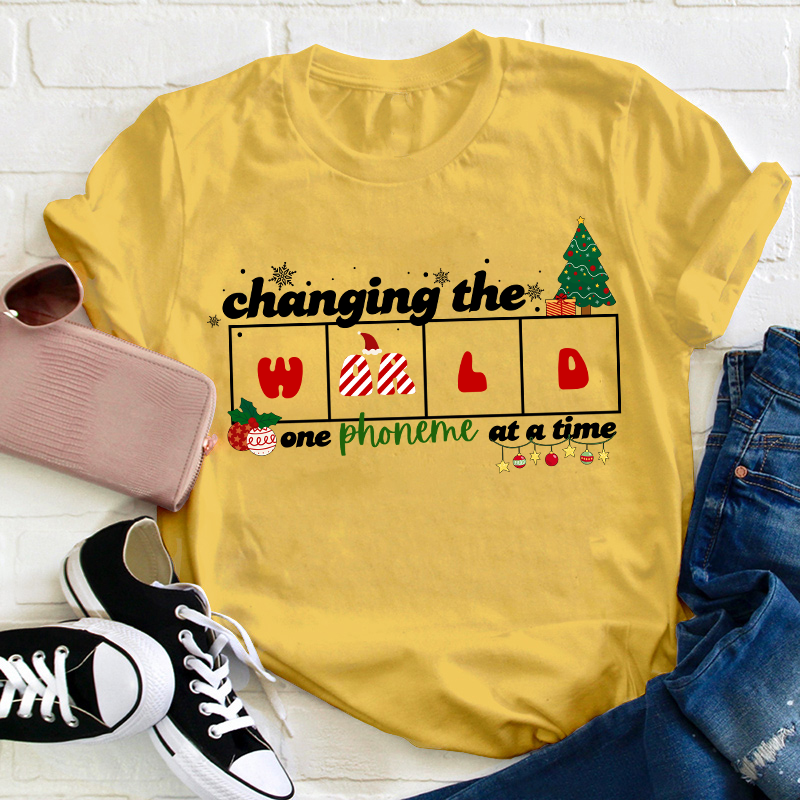 Changing The World One Phoneme At A Time Christmas Teacher T-Shirt