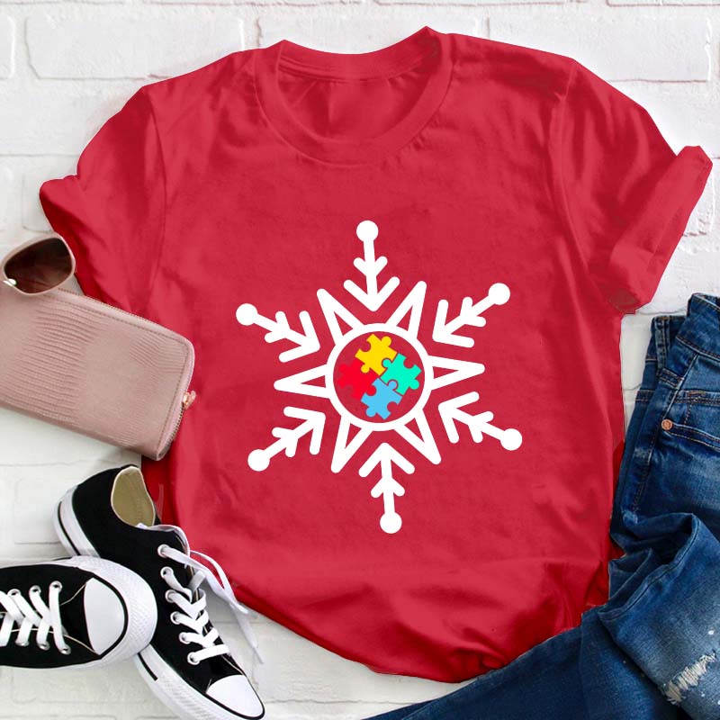 Autism Awareness Snowflake Teacher T-Shirt