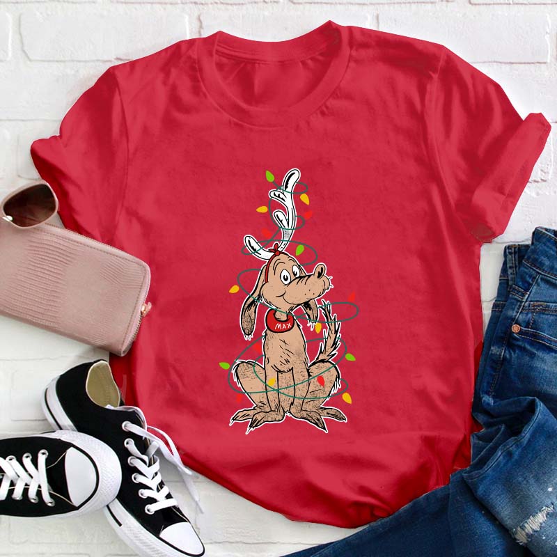 Puppy Elk Surrounded By Lights Teacher T-Shirt