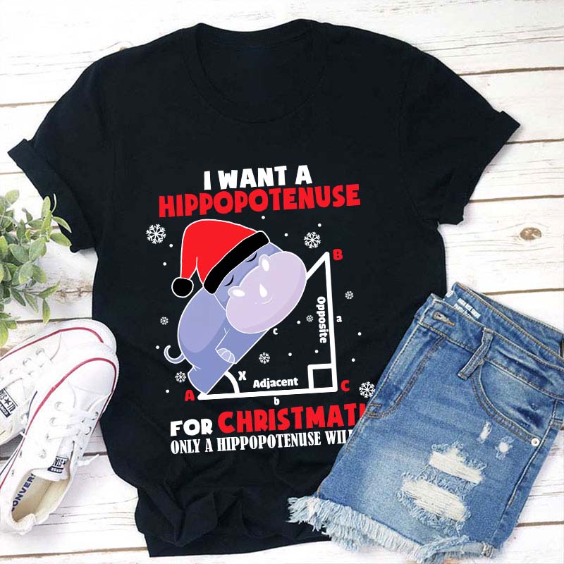I Want A Hippopotenuse For Christmas Teacher T-Shirt