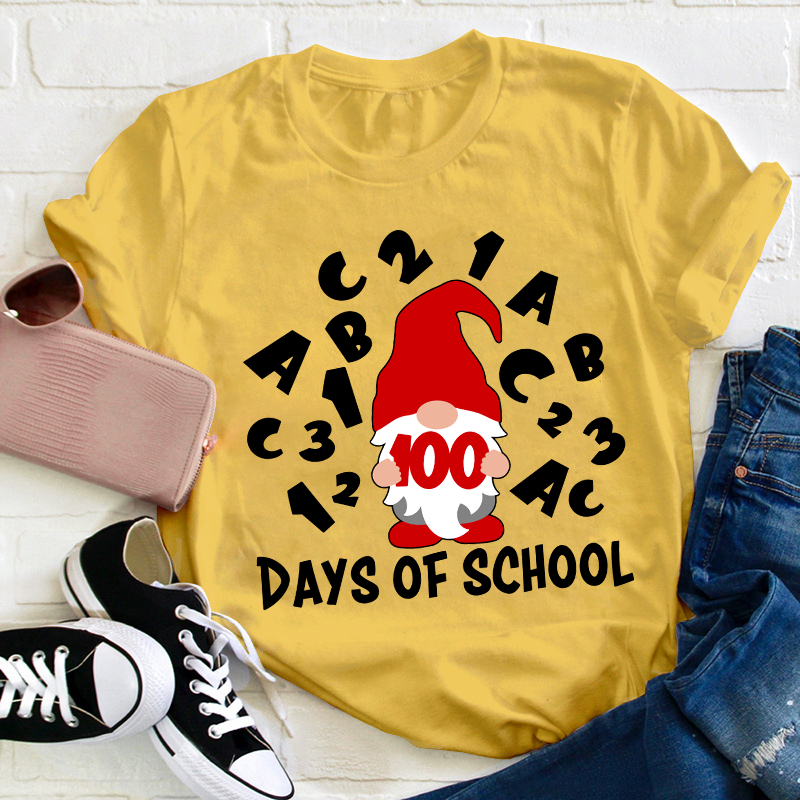100 Days Of School Gnome Teacher T-Shirt