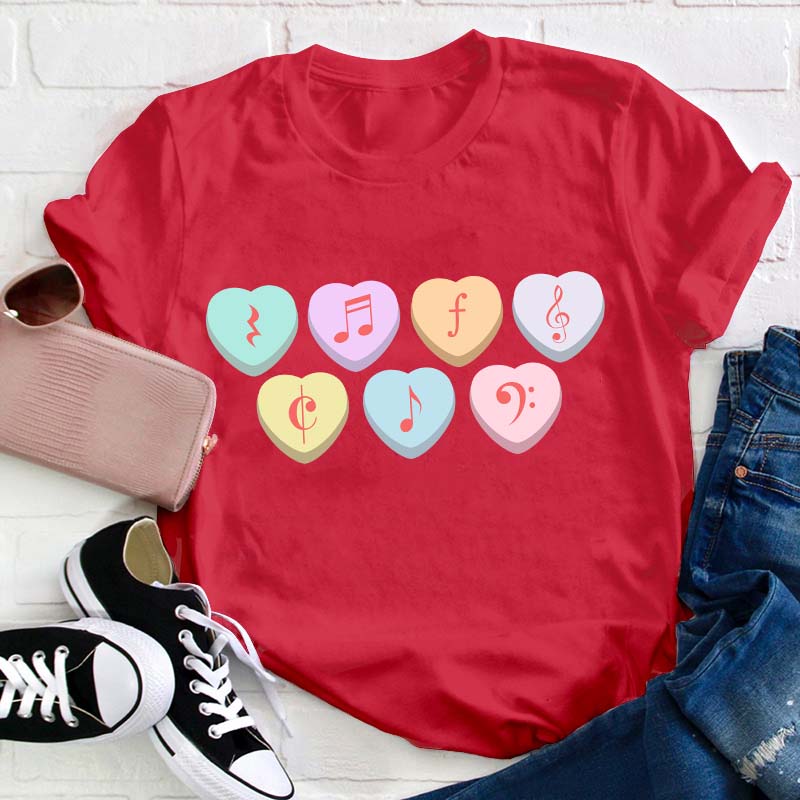 Music Note Heart Candy Teacher T-Shirt