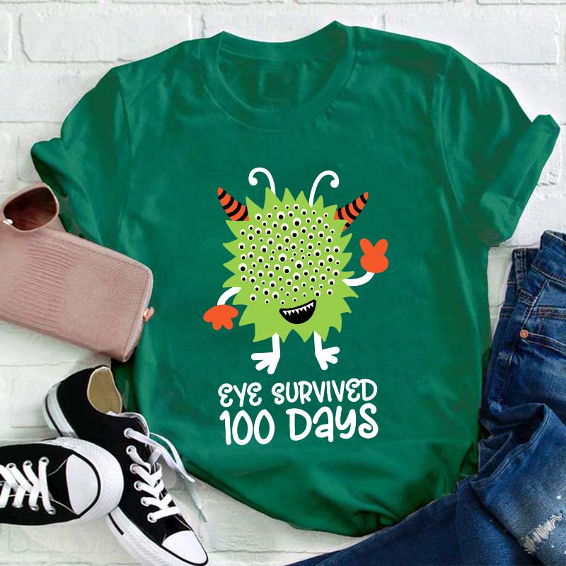 Eye Survived 100 Days Teacher T-Shirt