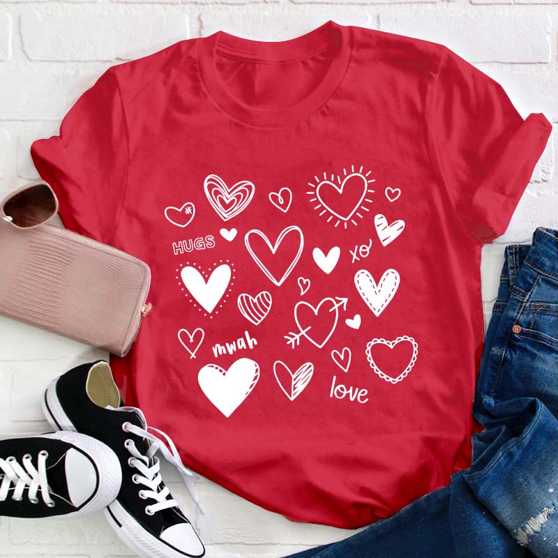 Hugs Xo Love Heart Teacher T-Shirt
