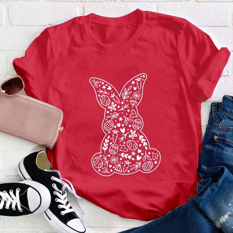 Floral Bunny Teacher T-Shirt