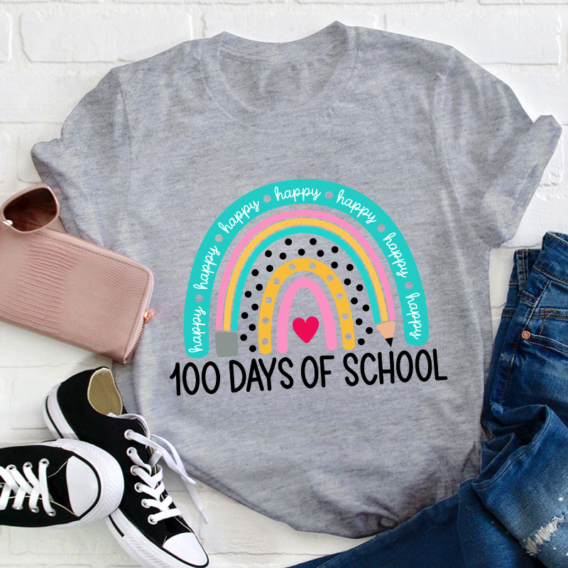 Happy 100 Days Of School Rainbow Teacher T-Shirt