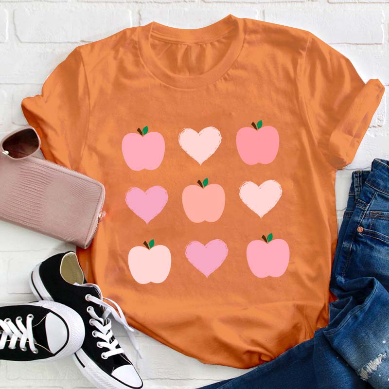 Apple Heart Valentines Day Teacher T-Shirt