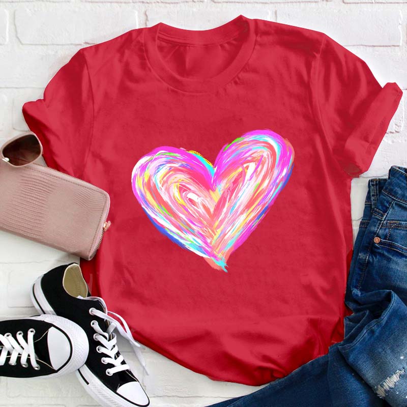 Colorful Rainbow Heart Teacher T-Shirt